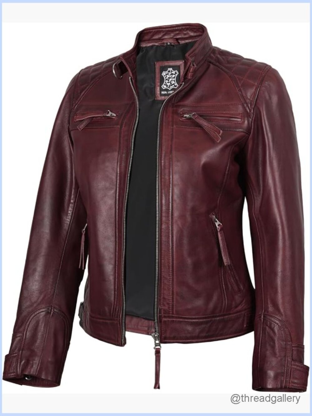 Real Lambskin Leather Moto Jacket Quilted Zip-Up Cafe Racer